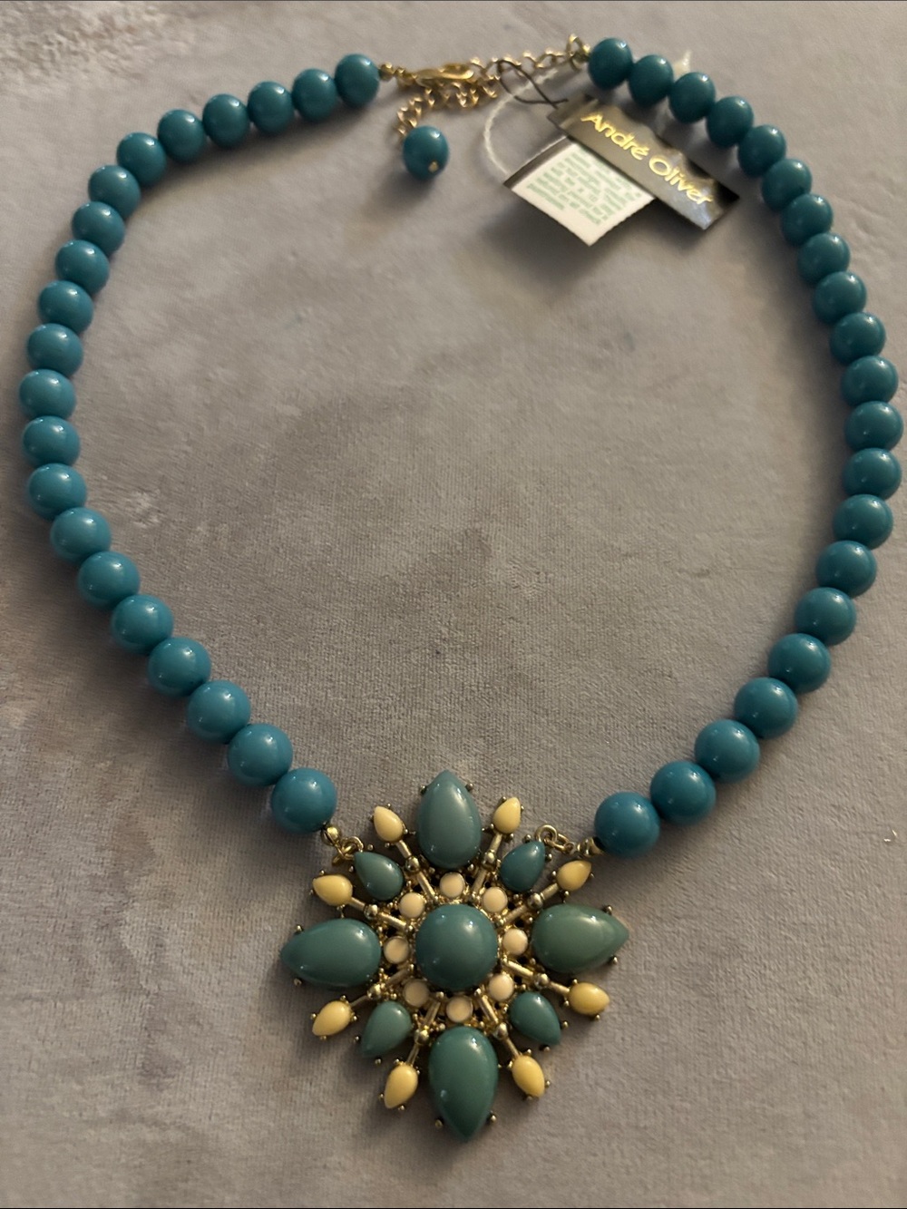 Andre Oliver Turquoise Beaded Necklace with Floral Pendant